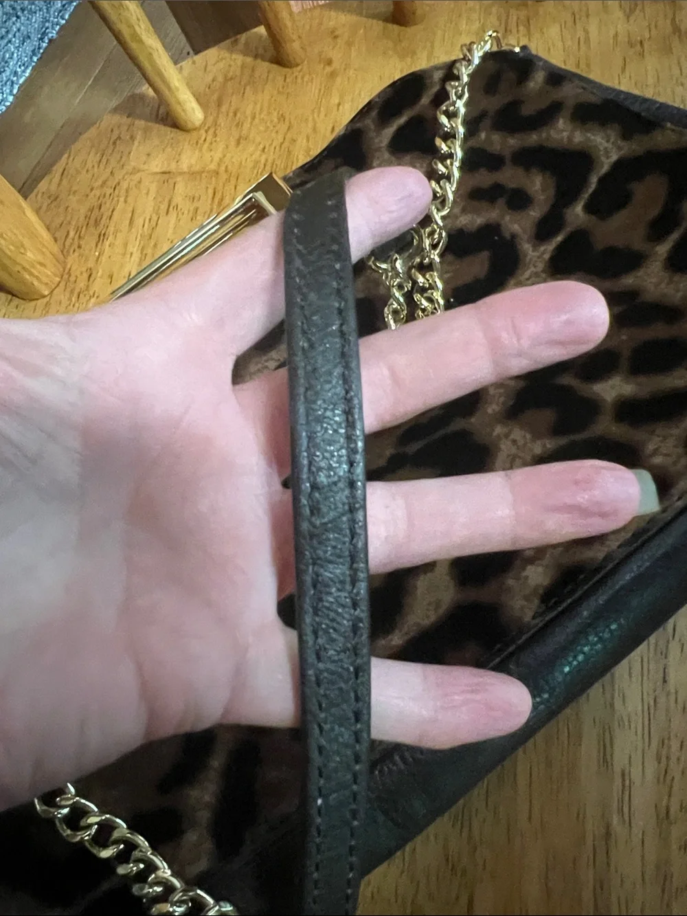 MK Berkley Large Leopard print Clutch in leather+calf hair w/ goldtone